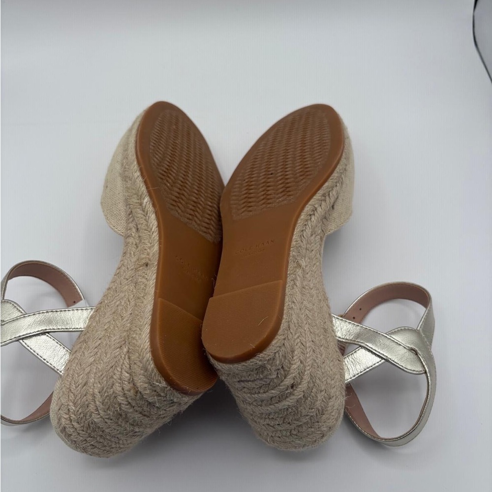 NWT Cole Haan Women Cloudfeel Espadrille Wedge Platform Linen Soft Gold Size 10 - Picture 6 of 8